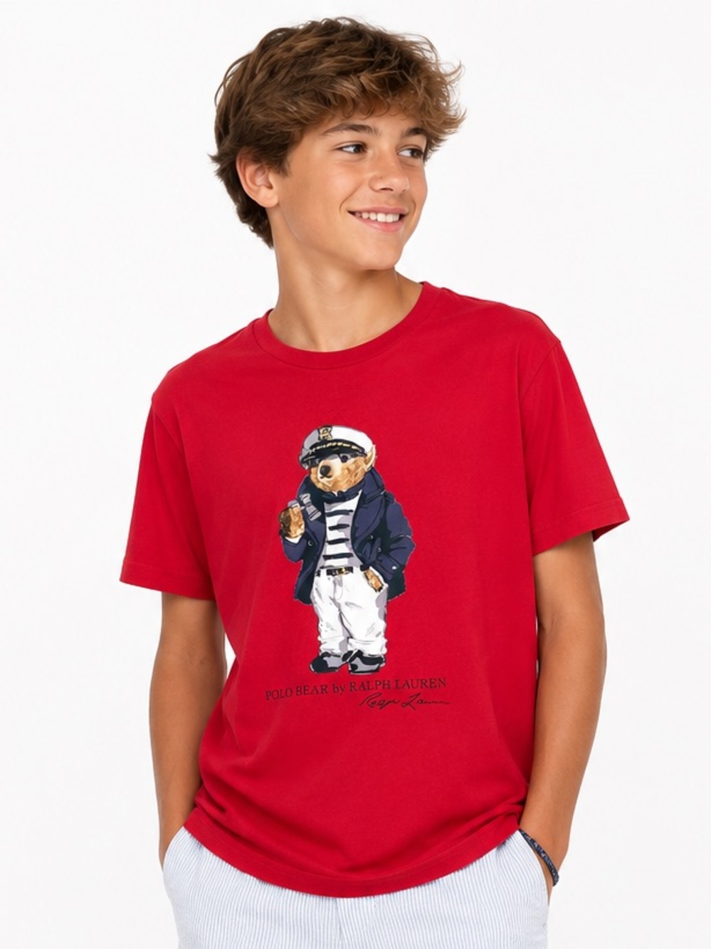 Ralph Lauren Red Crewneck Tee with Polo Bear- Youth XL (18-20) - Picture 2 of 8